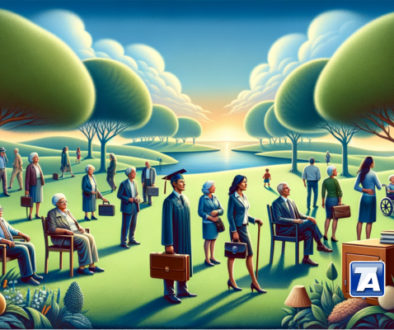 A group of people representing different life stages, from young adults to retirees, symbolizing the importance of life insurance throughout life's journey.